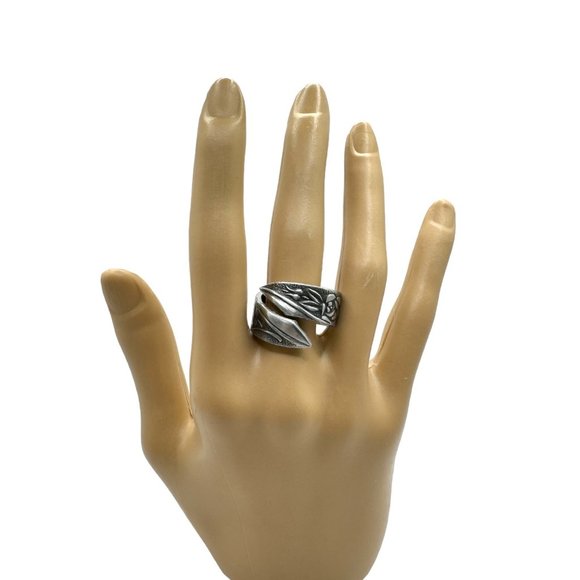 Handmade Japan National Stainless Steel Spoon Wrap Ring Floral Roses Size 9 - Picture 10 of 12